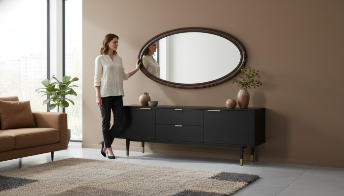 Klasyczne designerskie lustro okrągłe Lustro lustro ścienne - Model V-Ellipse