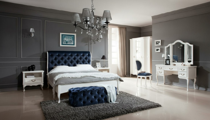 Zestaw Sypialnia Designer Chesterfield Łóżko Szafki nocne Kredens Szafa Meble