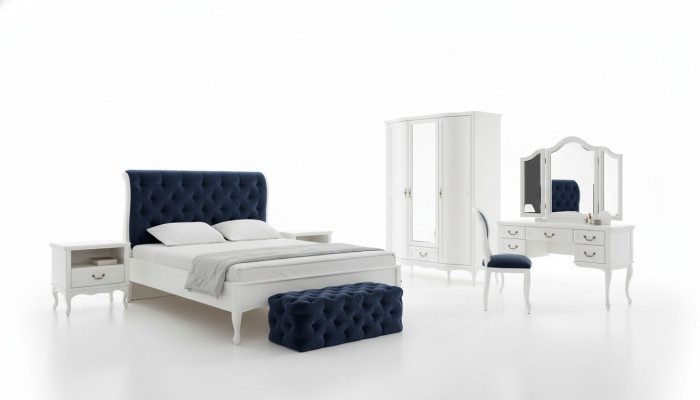 Zestaw Sypialnia Designer Chesterfield Łóżko Szafki nocne Kredens Szafa Meble