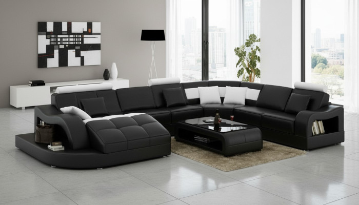 Wielofunkcyjna duża skórzana sofa rozkładana XXL Narożnik Żywy krajobraz Narożnikowa kanapa Podkładka