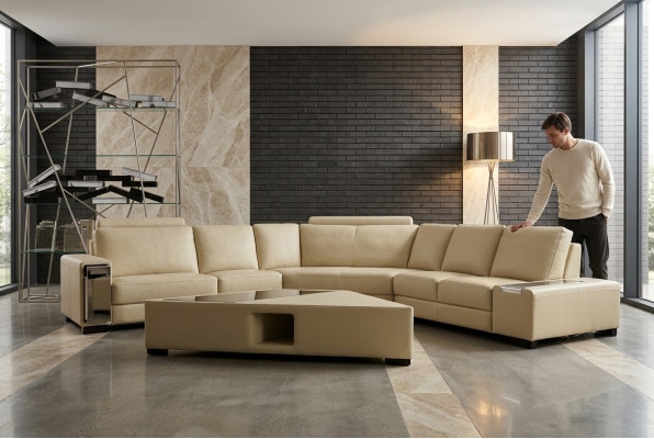 Skórzana sofa Narożnikowa kanapa Sofa Couch Design Siedziba Podkładka Ustawić Żywy krajobraz 2348