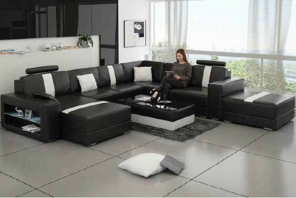 Skórzana sofa Narożnikowa kanapa Sofa Couch Design Siedziba Podkładka Ustawić Żywy krajobraz