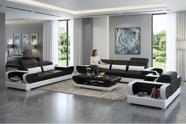 Zestaw sofowy Couch Podkładka Skóra Siedziba Ustawić 3+2+1 Zestaw Nowoczesna Sofa Detmold