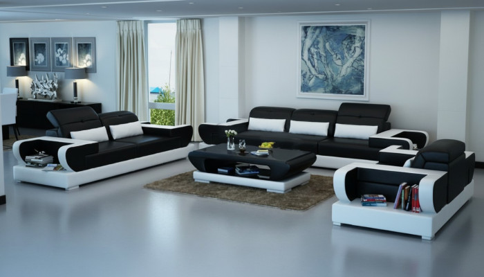 Zestaw sofowy Couch Podkładka Skóra Siedziba Ustawić 3+2+1 Zestaw Nowoczesna Sofa Detmold