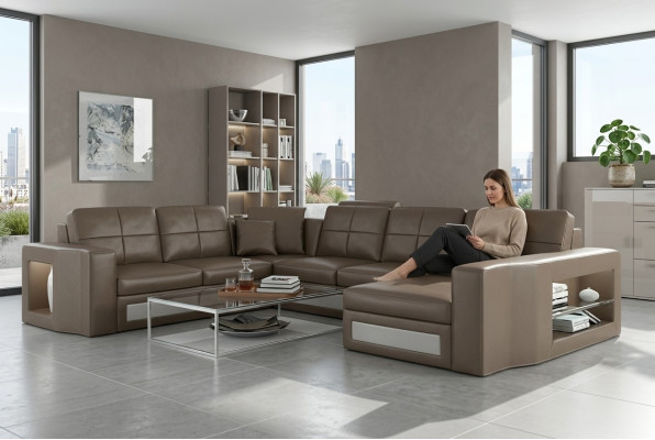 Narożnikowa kanapa skórzana kanapa duża XXL w kształcie litery U Żywy krajobraz Sofa Kanapa Ustawić Nowość H2210