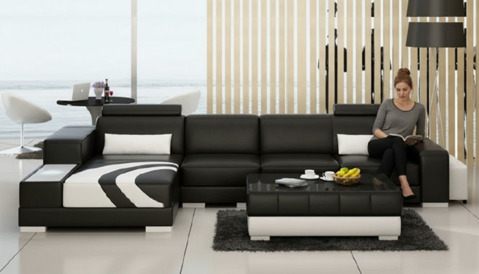 Sofa Couch Żywy krajobraz XXL Couch Sofa skórzana z Ottoman Zestaw sofowy V015