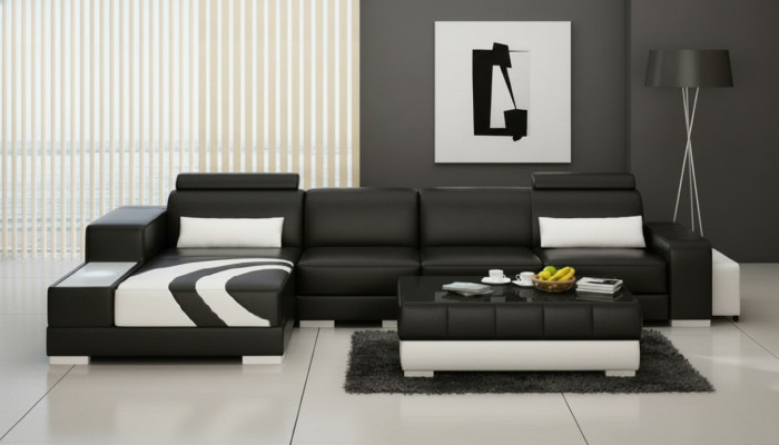 Sofa Couch Żywy krajobraz XXL Couch Sofa skórzana z Ottoman Zestaw sofowy V015
