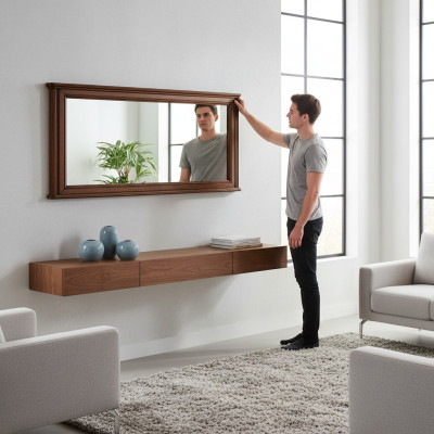 lustro ścienne LUSTRO Z RAMĄ DREWNIANĄ Rama PROSTOKĄTNA Lustro DESIGNER Prato PR-L1
