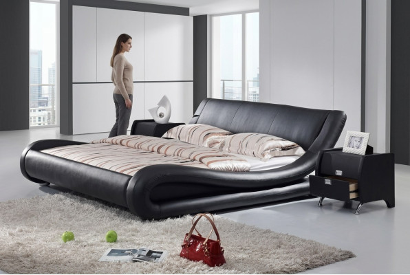 XXL Podwójne łóżko Łóżko skórzane Łóżko łóżka Skóra Skóra Podkładka Małżeństwo Designer Nowe