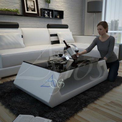 Designerski stolik kawowy Podkładka Tabela Skóra Szkło Moderner Tabela (Hamburg)