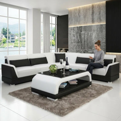 Designerski stolik kawowy Podkładka Tabela Skóra Szkło Modern stoły 6108