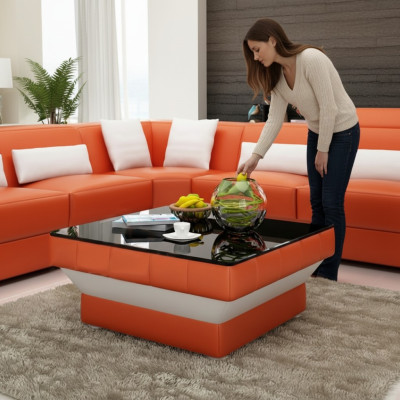 Designerski stolik kawowy Podkładka Tabela Skóra Szkło Modern stoły #8009