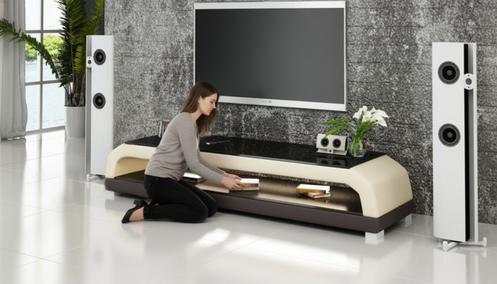 Kredens RTV Skóra Szkło Tabela Szafa Telewizyjna Tabela Designer 6108