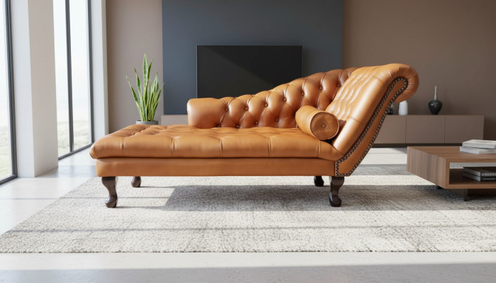 Szezlong Chesterfield Sofa Ottoman Oryginalna Skóra Relaks Szezlong Nowy