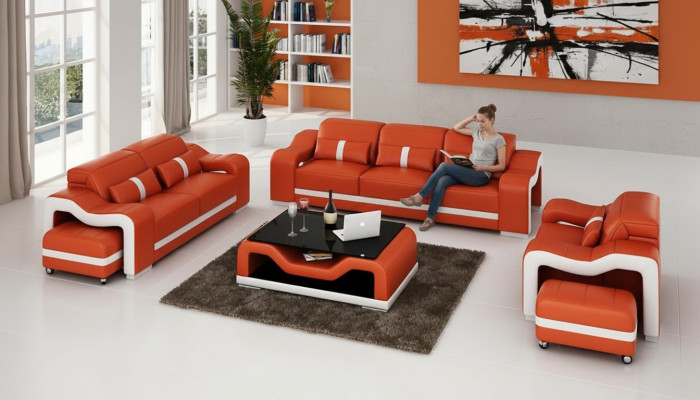 Skórzana sofa kanapa Żywy krajobraz 3+2+1 miejsce do siedzenia Ustawić zestaw sofowy