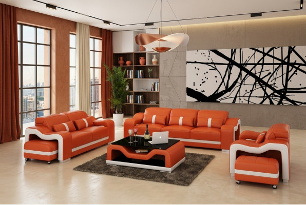 Skórzana sofa kanapa Żywy krajobraz 3+2+1 miejsce do siedzenia Ustawić zestaw sofowy
