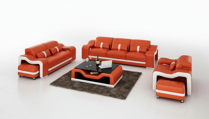 Skórzana sofa kanapa Żywy krajobraz 3+2+1 miejsce do siedzenia Ustawić zestaw sofowy