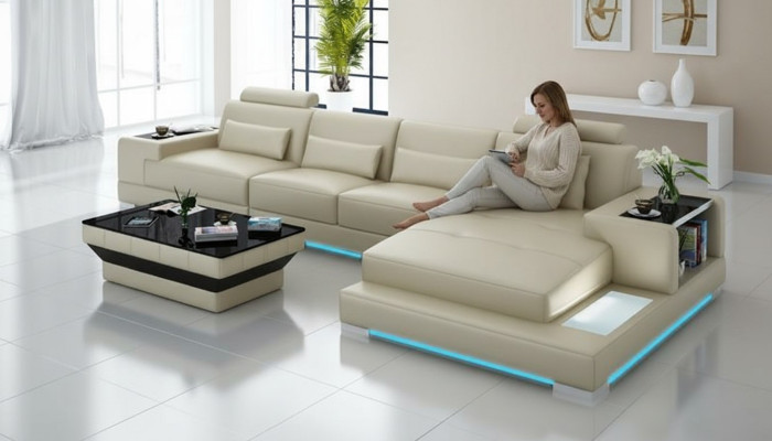 Skórzana sofa kanapa Żywy krajobraz Narożnikowa kanapa Narożnik Modern Sofa Design Ustawić