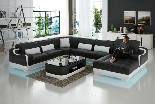 Skórzana sofa Podkładka Siedziba Narożnik Sofa Ustawić Żywy krajobraz Salon Kanapa G8025