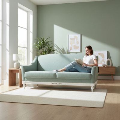 Sofa Chippendale 3 miejsce do siedzenia w wiejskim stylu Sofa materiałowa od projektanta Drewno Ustawić