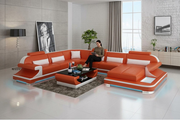 Skórzana sofa kanapa Żywy krajobraz Narożnik kanapa Narożnik Ustawić Design Nowoczesna Sofa G8021