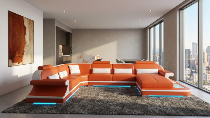Skórzana sofa kanapa Żywy krajobraz Narożnik kanapa Narożnik Ustawić Design Nowoczesna Sofa G8021