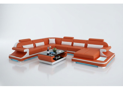 Skórzana sofa kanapa Żywy krajobraz Narożnik kanapa Narożnik Ustawić Design Nowoczesna Sofa G8021