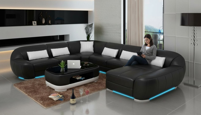 Skórzana sofa kanapa Żywy krajobraz Narożnik kanapa Narożnik Ustaw Design Modern Sofa G8022