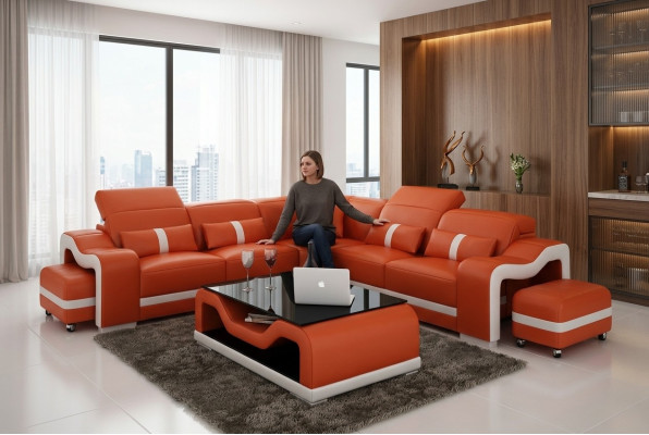 Skórzana sofa kanapa Żywy krajobraz Narożnikowa kanapa sofa Narożnik nowoczesny design Ustawić
