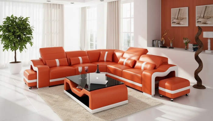 Skórzana sofa kanapa Żywy krajobraz Narożnikowa kanapa sofa Narożnik nowoczesny design Ustawić