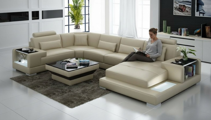 Skórzana sofa kanapa Żywy krajobraz Narożnik kanapa Narożnik Ustaw Design Modern Sofa G8023