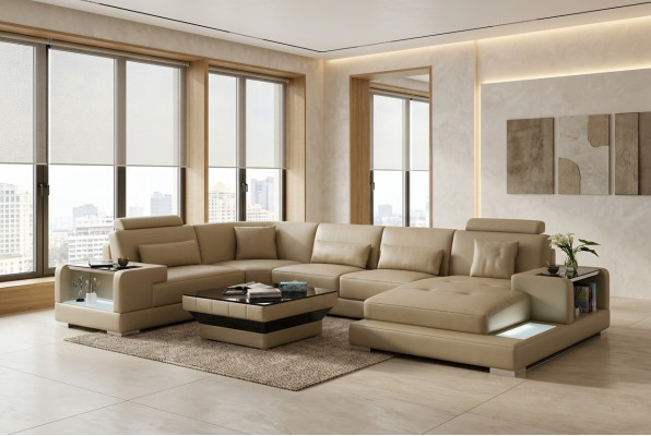Skórzana sofa kanapa Żywy krajobraz Narożnik kanapa Narożnik Ustaw Design Modern Sofa G8023