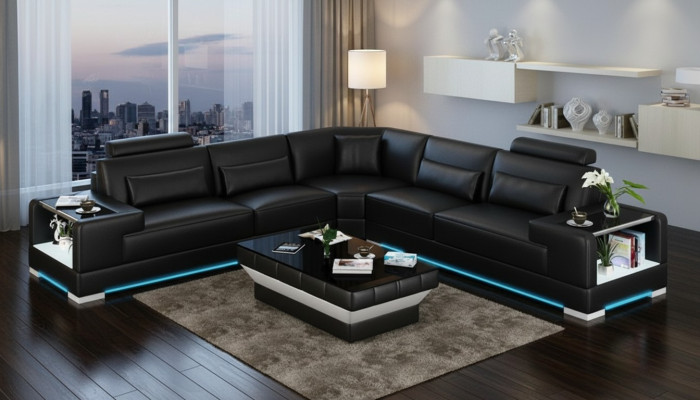 Skórzana sofa kanapa sofa Żywy krajobraz Narożnikowa kanapa Narożnik Modern Design Ustawić