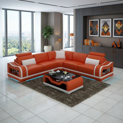 Skórzana sofa sofa kanapa Żywy krajobraz Narożnikowa kanapa Narożnik Modern Design Ustawić