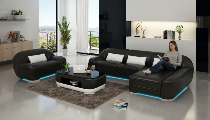 Skórzana sofa kanapa Żywy krajobraz Narożnikowa kanapa + Fotel Narożnik Ustawić Design