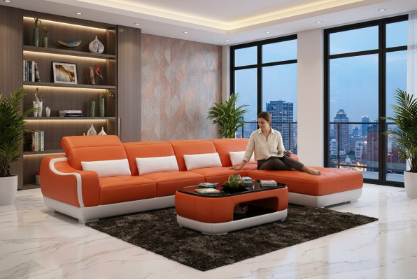 Skórzana sofa sofa kanapa Żywy krajobraz Narożnik Narożnikowa kanapa Modern Design Ustawić