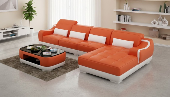 Skórzana sofa sofa kanapa Żywy krajobraz Narożnik Narożnikowa kanapa Modern Design Ustawić