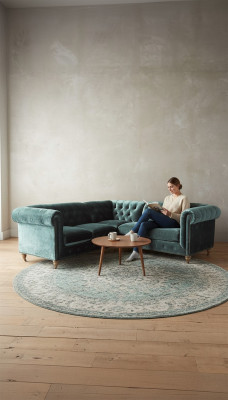 Narożnikowa kanapa Chesterfield Sofa Skórzana Sofa Kanapa Włókienniczy Materiał Podkładka Narożnik Nowość