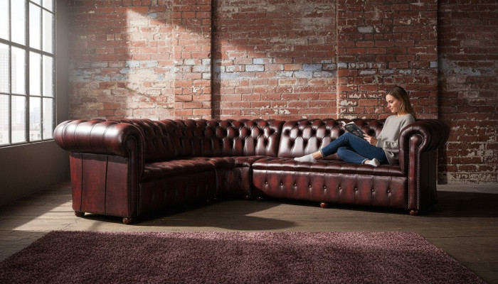 Skórzana sofa Chesterfield Narożnikowa kanapa Sofa Podkładka Narożnik Siedziba Ustawić 100% Skóra