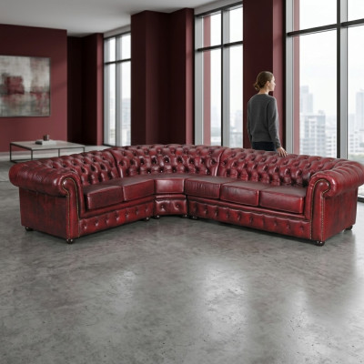 Narożnikowa kanapa Sofa Kanapa Podkładka Zestaw narożny Narożnik Chesterfield 100% Skóra
