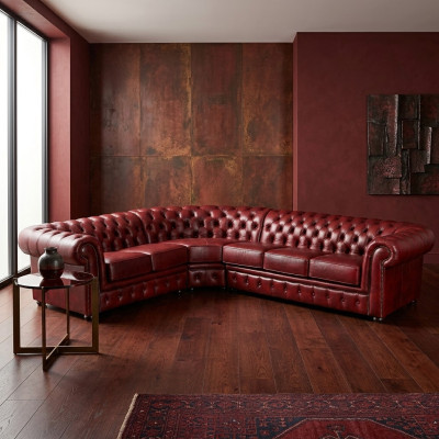 Narożnikowa kanapa Sofa Kanapa Podkładka Zestaw narożny Narożnik Chesterfield 100% Skóra