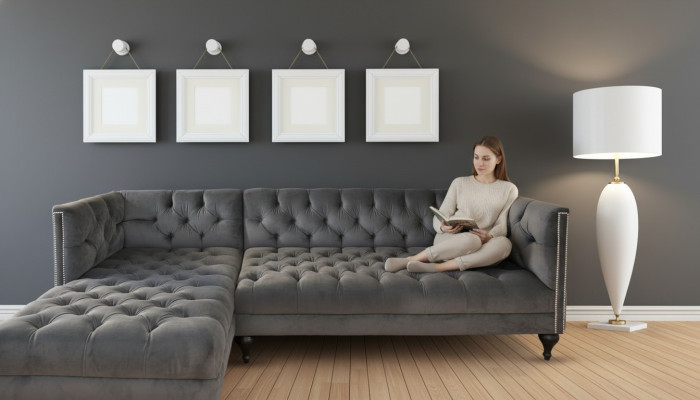 Sofa Materiał Włókienniczy Sofa Kanapa Podkładka Designerska Ustawić Sofę Tkaninową Szarą Kanapy