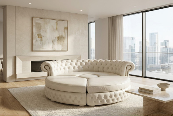 Chesterfield OKRĄGŁA SOFA Narożnikowa kanapa Royal Półokrągła Designerska Sofa Kanapa Skórzana Sofa