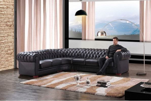 Narożnik Chesterfield narożnik sofa designerska sofa czarna sofa 100% skóra