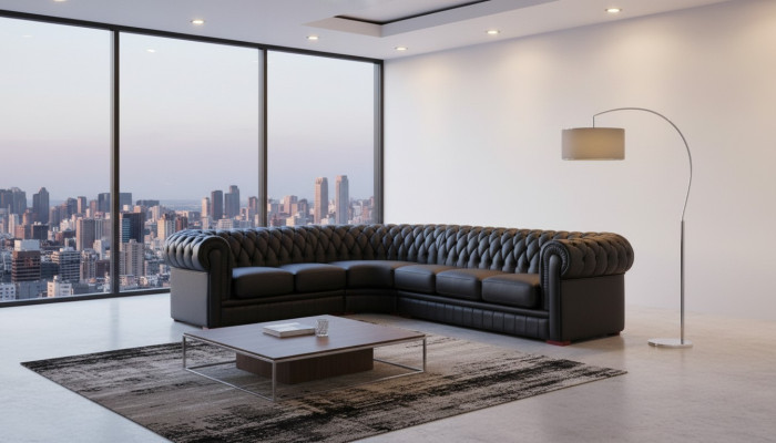 Narożnik Chesterfield narożnik sofa designerska sofa czarna sofa 100% skóra