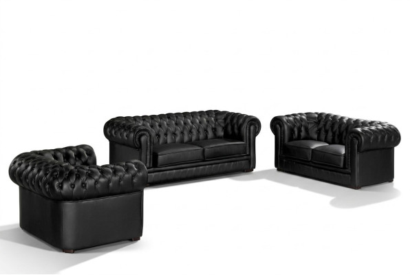 Zestaw Sof Chesterfield Czarny 3+2+1 Podkładka Designerskie Sofy Ustawić