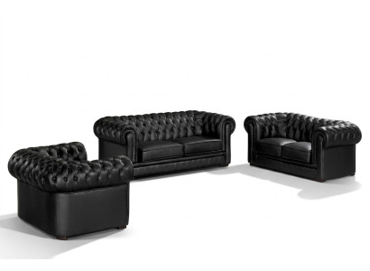 Zestaw Sof Chesterfield Czarny 3+2+1 Podkładka Designerskie Sofy Ustawić