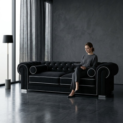 Chesterfield Sofa 3 miejsca Tapicerowane Designer Kanapy Sofy Komplet Sofa 23