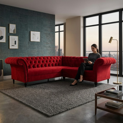 Projektant Red Chesterfield Narożnikowa kanapa Nowoczesny narożnik Designer Meble