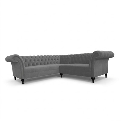 Szara kanapa narożna Chesterfield Narożnikowa kanapa designerska sofa Aksamit w kształcie litery L